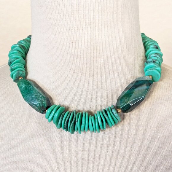 Southwestern Seafoam Green & Turquoise Chunky Agate Statement Necklace - Picture 1 of 3